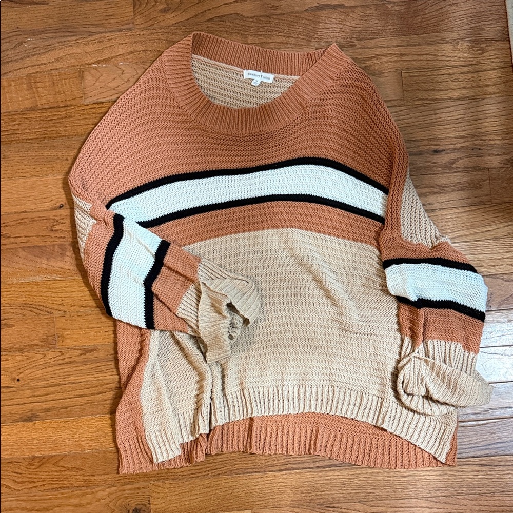 Striped Knit Sweater in Tan and Cream